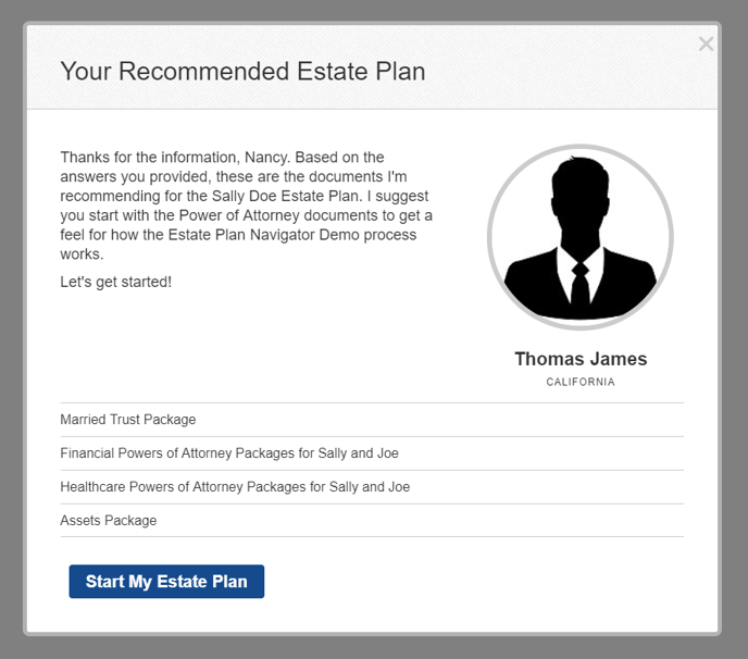 Recommended Estate Plan Screenshot